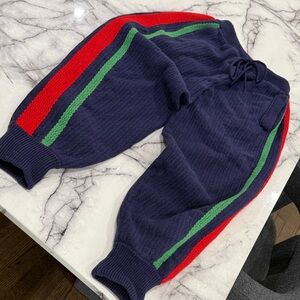 Gucci Unisex Navy Wool Joggers with Red and Green Stripes